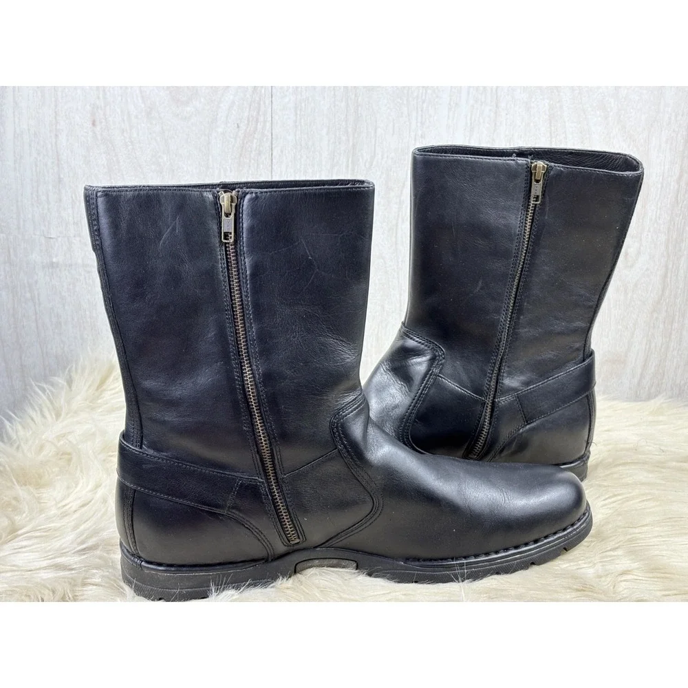 Cole Haan Air Reno Engineer Boots Black Leather Buckle Zip Mens 16M Box